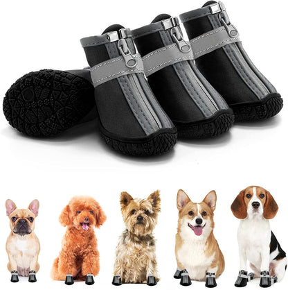 Dog Shoes for Small Dogs Boots, Waterproof Dog Booties Paw Protector for Outdoor Walking, Puppy Shoes with Reflective Strips Rugged Anti-Slip Sole for Hardwood Floors Hot Pavement Winter Snow 4Pcs/Set