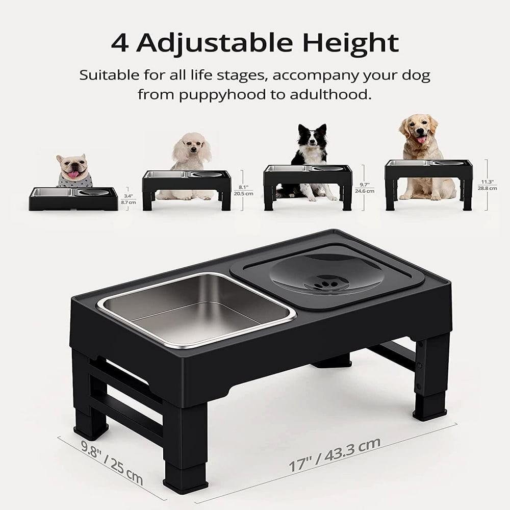 Adjustable Raised Dog Bowls: No-Spill Water & Stainless Steel Food Bowls | 4 Heights | Ideal for Small to Large Pets