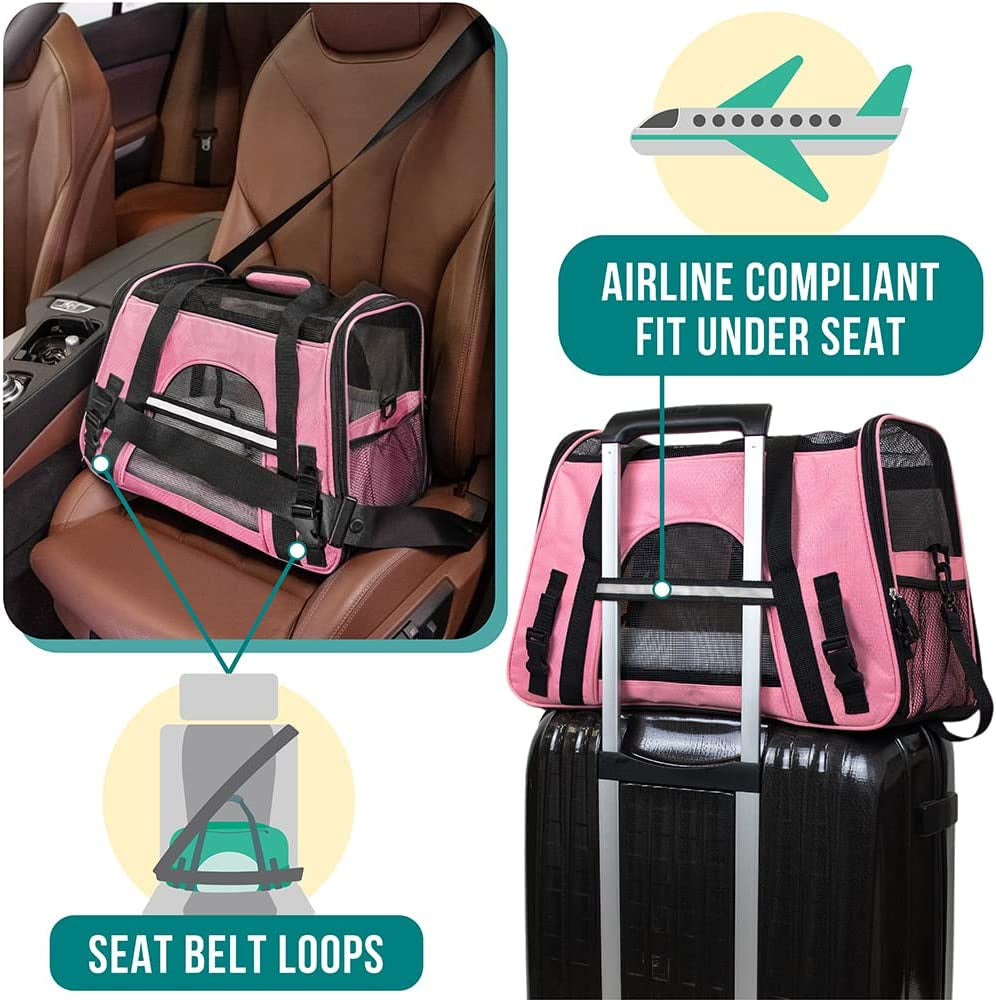 Airline-Approved Soft Pet Carrier: Perfect for Cats & Small Dogs | Ventilated Travel Bag for Indoor Pets - Pink (Medium to Large)