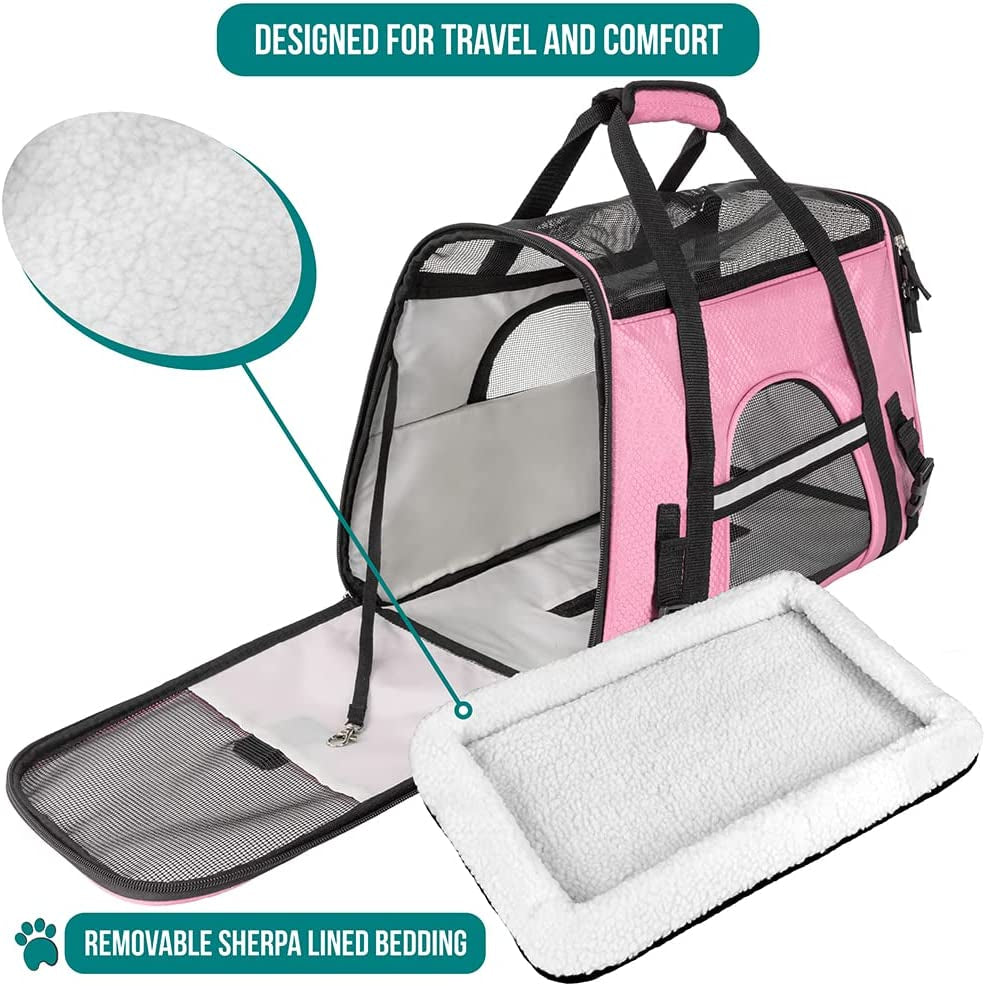 Airline-Approved Soft Pet Carrier: Perfect for Cats & Small Dogs | Ventilated Travel Bag for Indoor Pets - Pink (Medium to Large)