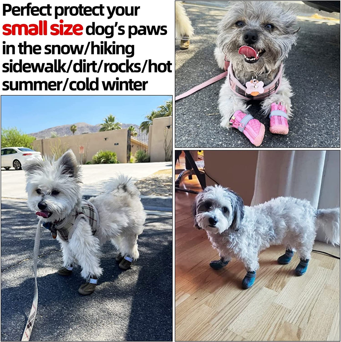 Dog Shoes for Small Dogs Boots, Waterproof Dog Booties Paw Protector for Outdoor Walking, Puppy Shoes with Reflective Strips Rugged Anti-Slip Sole for Hardwood Floors Hot Pavement Winter Snow 4Pcs/Set