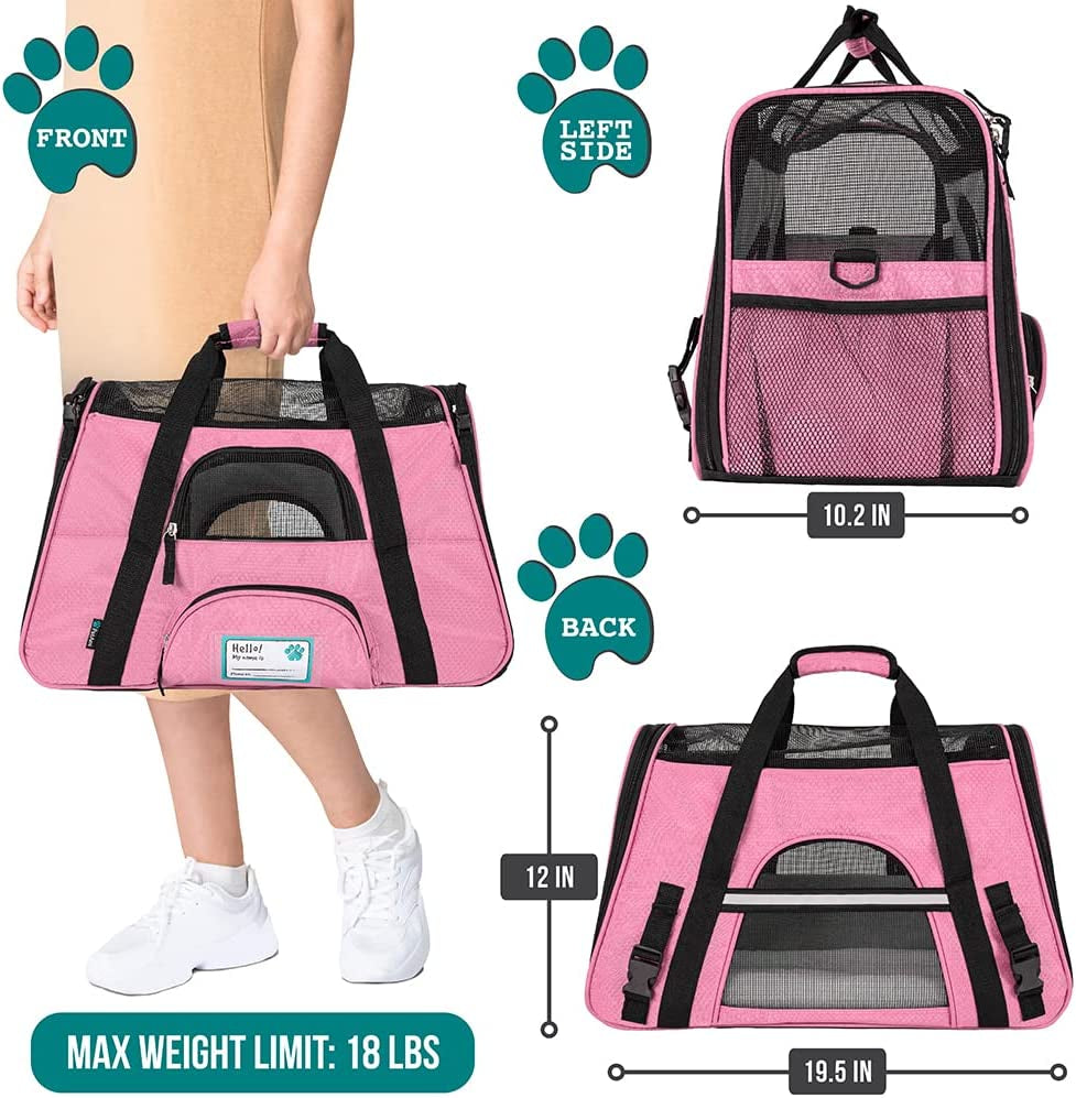 Airline-Approved Soft Pet Carrier: Perfect for Cats & Small Dogs | Ventilated Travel Bag for Indoor Pets - Pink (Medium to Large)