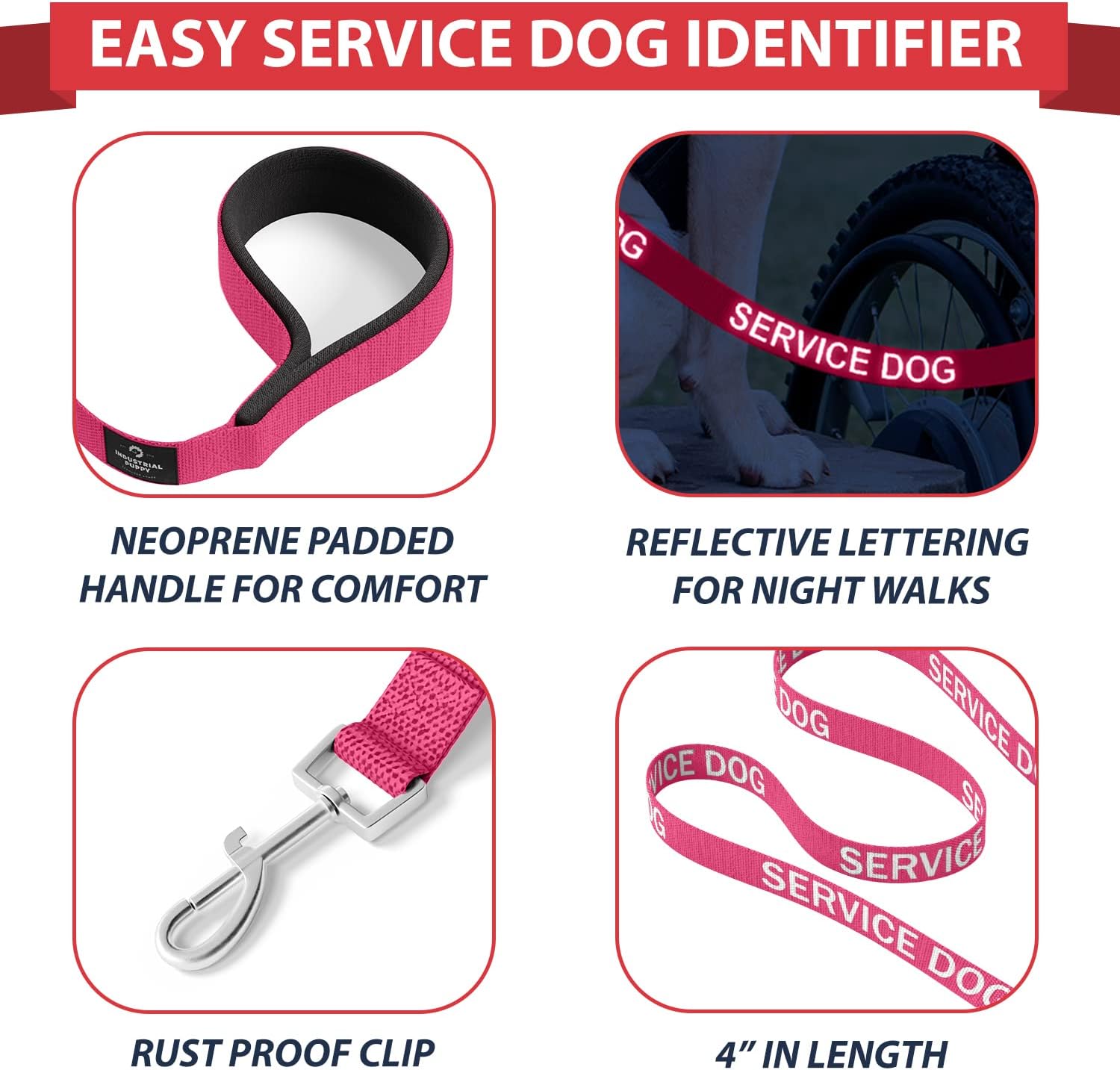 Service Dog Vest & Leash Set - XXS to XXL Sizes - Reflective Patch, Mesh Design - Pink, XL