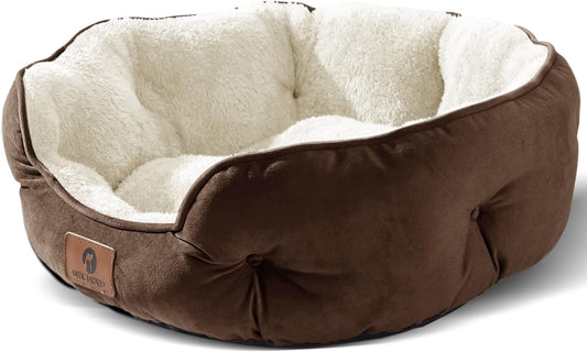 Compact Pet Bed: Soft & Washable, Anti-Slip, Water-Resistant Base, 20" Brown