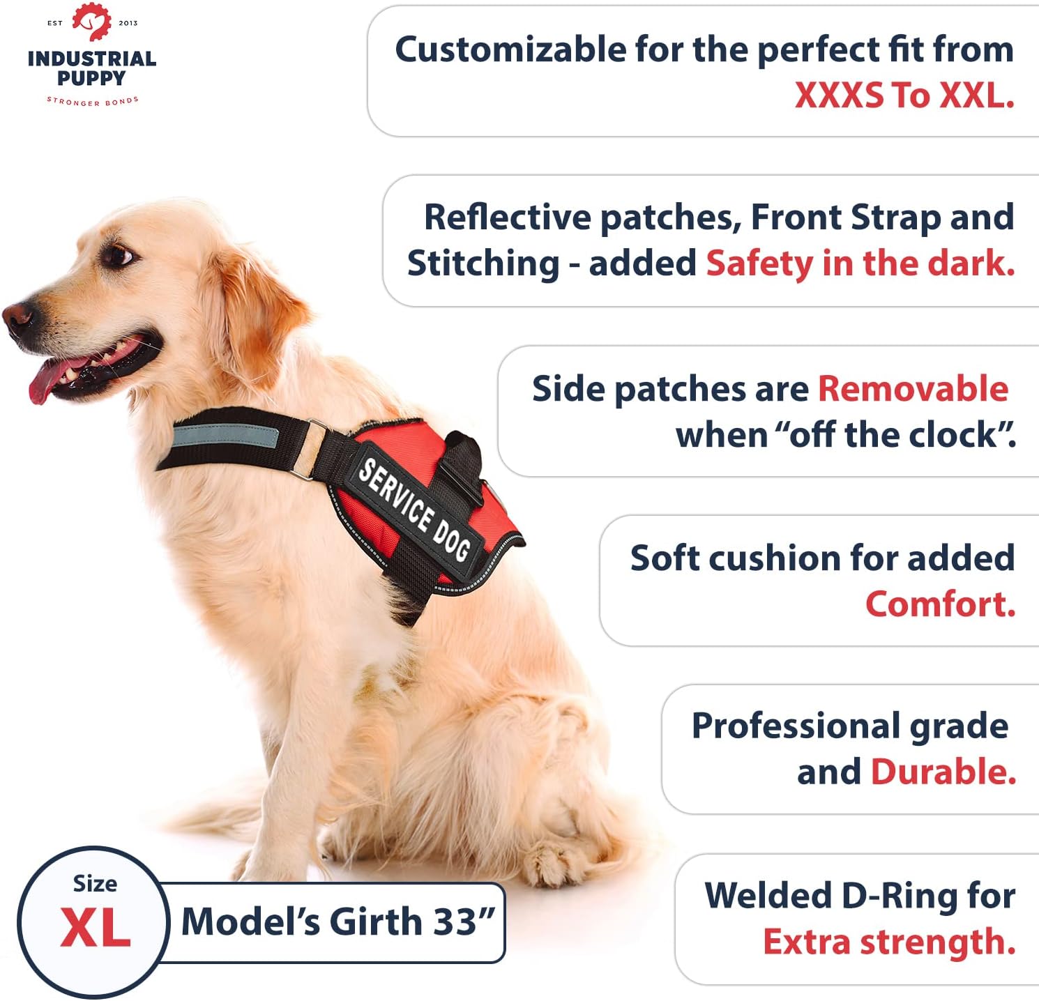 Service Dog Vest & Leash Set - XXS to XXL Sizes - Reflective Patch, Mesh Design - Pink, XL