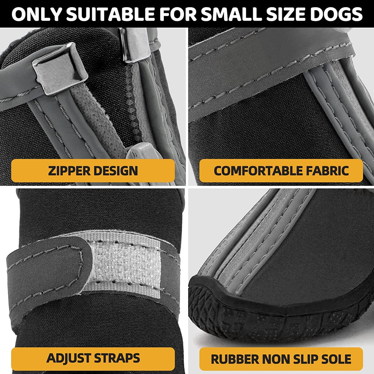 Dog Shoes for Small Dogs Boots, Waterproof Dog Booties Paw Protector for Outdoor Walking, Puppy Shoes with Reflective Strips Rugged Anti-Slip Sole for Hardwood Floors Hot Pavement Winter Snow 4Pcs/Set