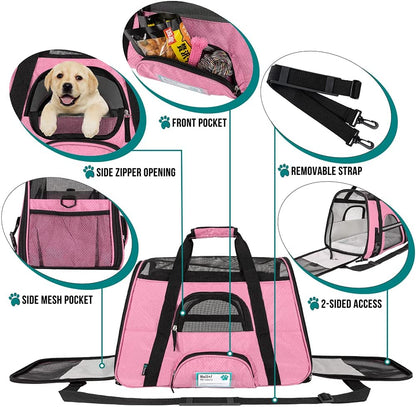 Airline-Approved Soft Pet Carrier: Perfect for Cats & Small Dogs | Ventilated Travel Bag for Indoor Pets - Pink (Medium to Large)