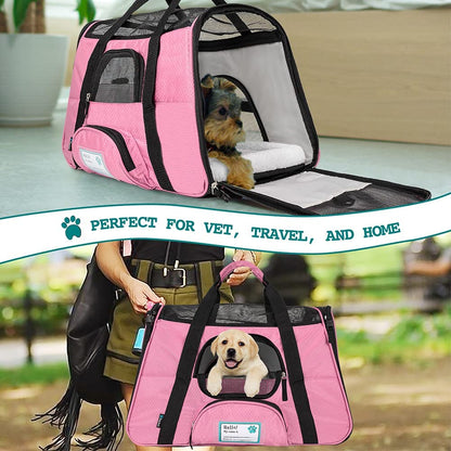 Airline-Approved Soft Pet Carrier: Perfect for Cats & Small Dogs | Ventilated Travel Bag for Indoor Pets - Pink (Medium to Large)