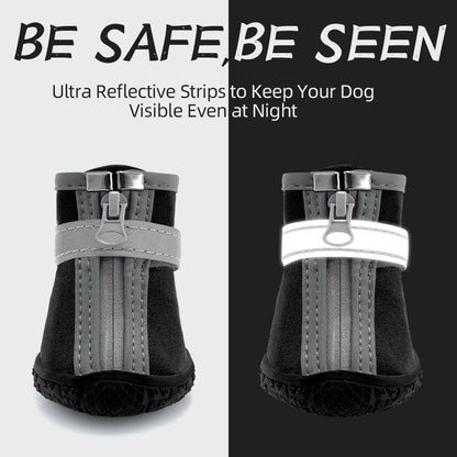 Dog Shoes for Small Dogs Boots, Waterproof Dog Booties Paw Protector for Outdoor Walking, Puppy Shoes with Reflective Strips Rugged Anti-Slip Sole for Hardwood Floors Hot Pavement Winter Snow 4Pcs/Set