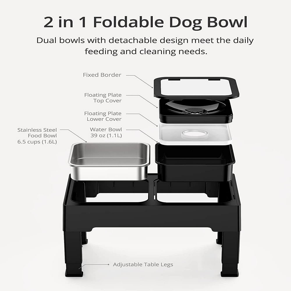 Adjustable Raised Dog Bowls: No-Spill Water & Stainless Steel Food Bowls | 4 Heights | Ideal for Small to Large Pets