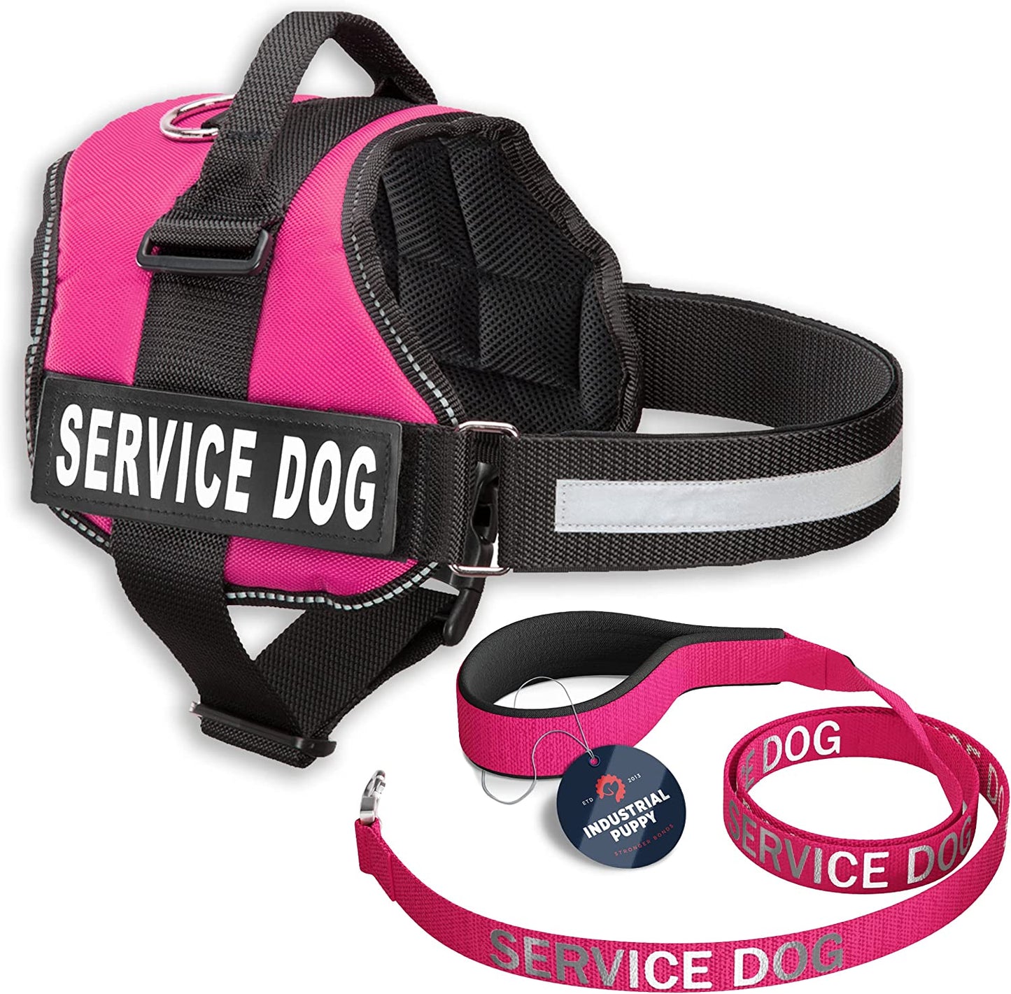 Service Dog Vest & Leash Set - XXS to XXL Sizes - Reflective Patch, Mesh Design - Pink, XL