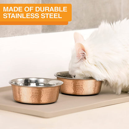 Hammered Decorative Designer Bowls - Luxury Style Premium Dog and Cat Dishes (Medium, Copper)