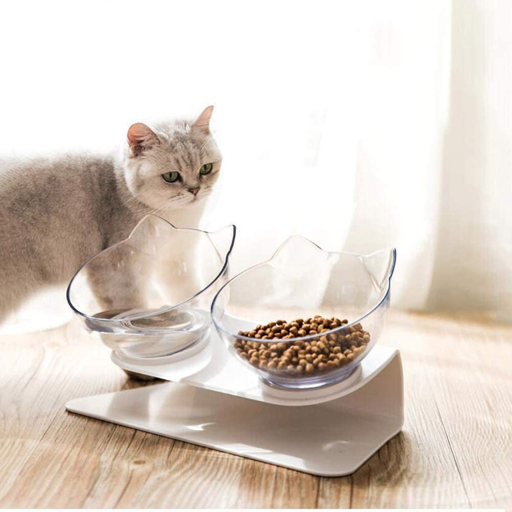 Elevated Cat Bowls with Raised Stand, Pet Food Water Feeder Bowl, 15° Tilted Pet Bowl Stress-Free Suit for Cats Small Dogs