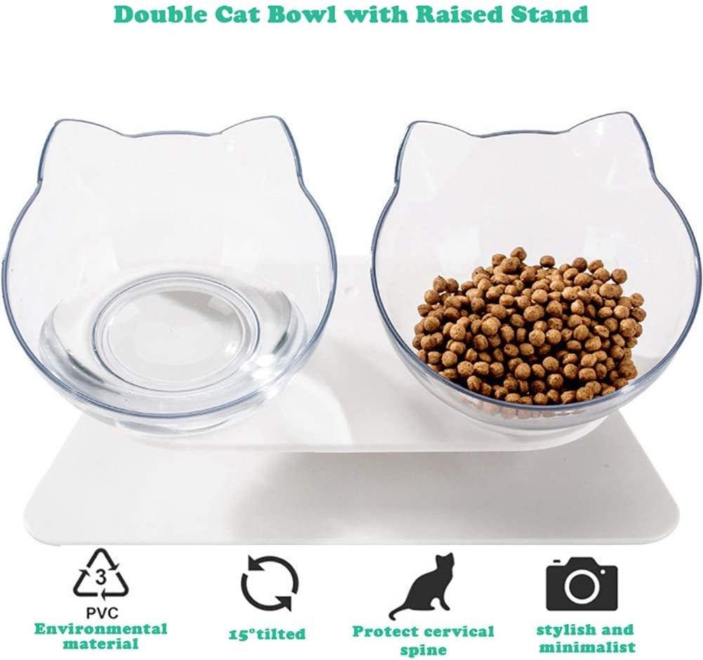 Elevated Cat Bowls with Raised Stand, Pet Food Water Feeder Bowl, 15° Tilted Pet Bowl Stress-Free Suit for Cats Small Dogs