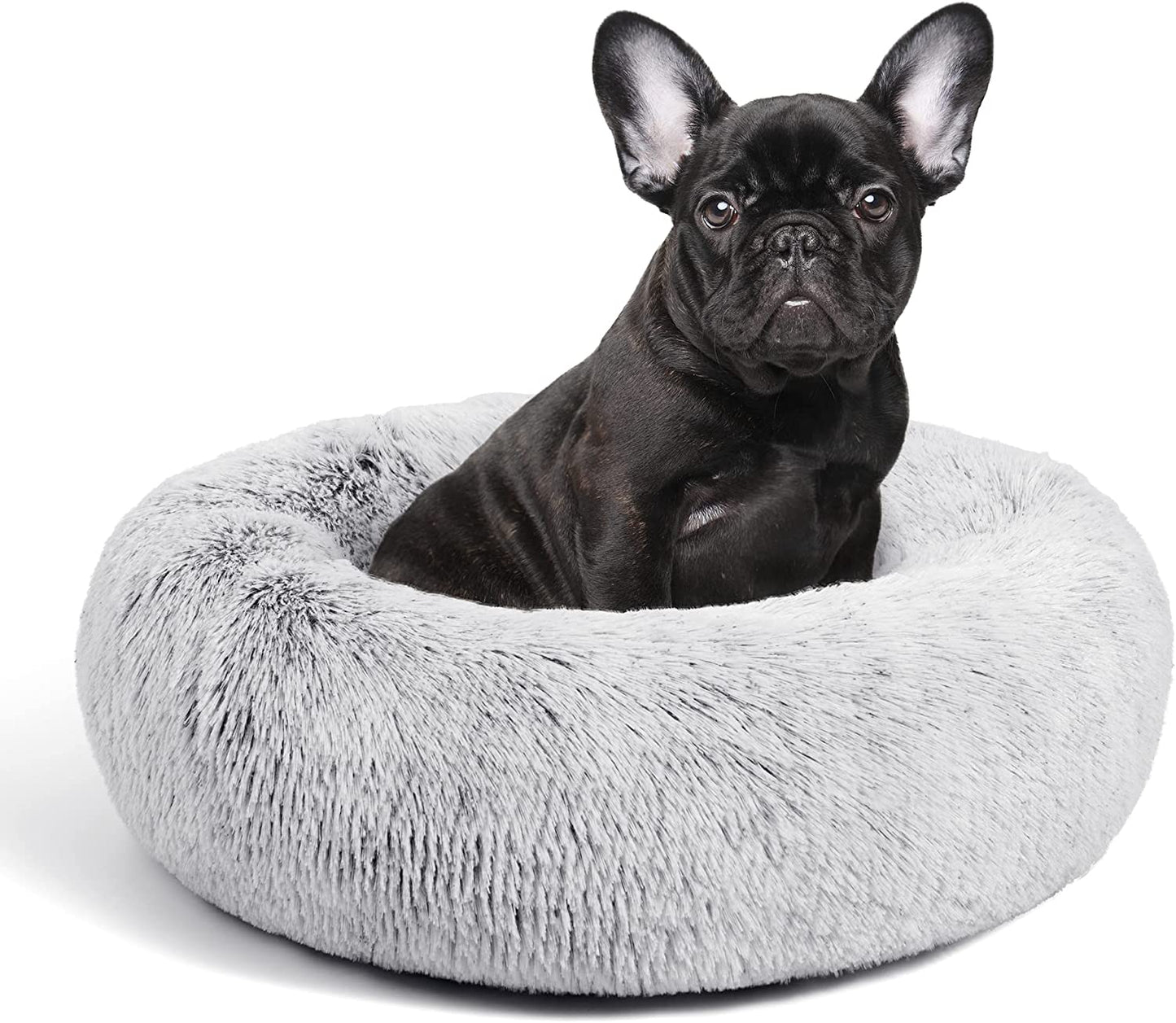 24" Grey Fluffy Cat Bed: Waterproof Bottom, Machine Washable - Cozy Calming Cushion for Pets