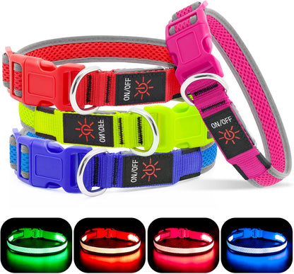 Light up Dog Collar, Rechargeable LED Dog Collar, Waterproof Dog Collar Light, Adjustable Reflective Flashing Dog Collar Glowing at Night (Pink, Medium)