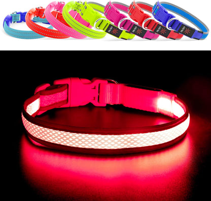 Light up Dog Collar, Rechargeable LED Dog Collar, Waterproof Dog Collar Light, Adjustable Reflective Flashing Dog Collar Glowing at Night (Pink, Medium)